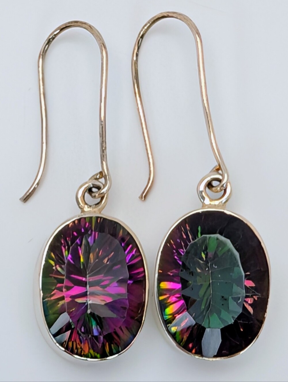Large Mystic Topaz Oval S925 Sterling Silver Gemstone Dangle Earrings